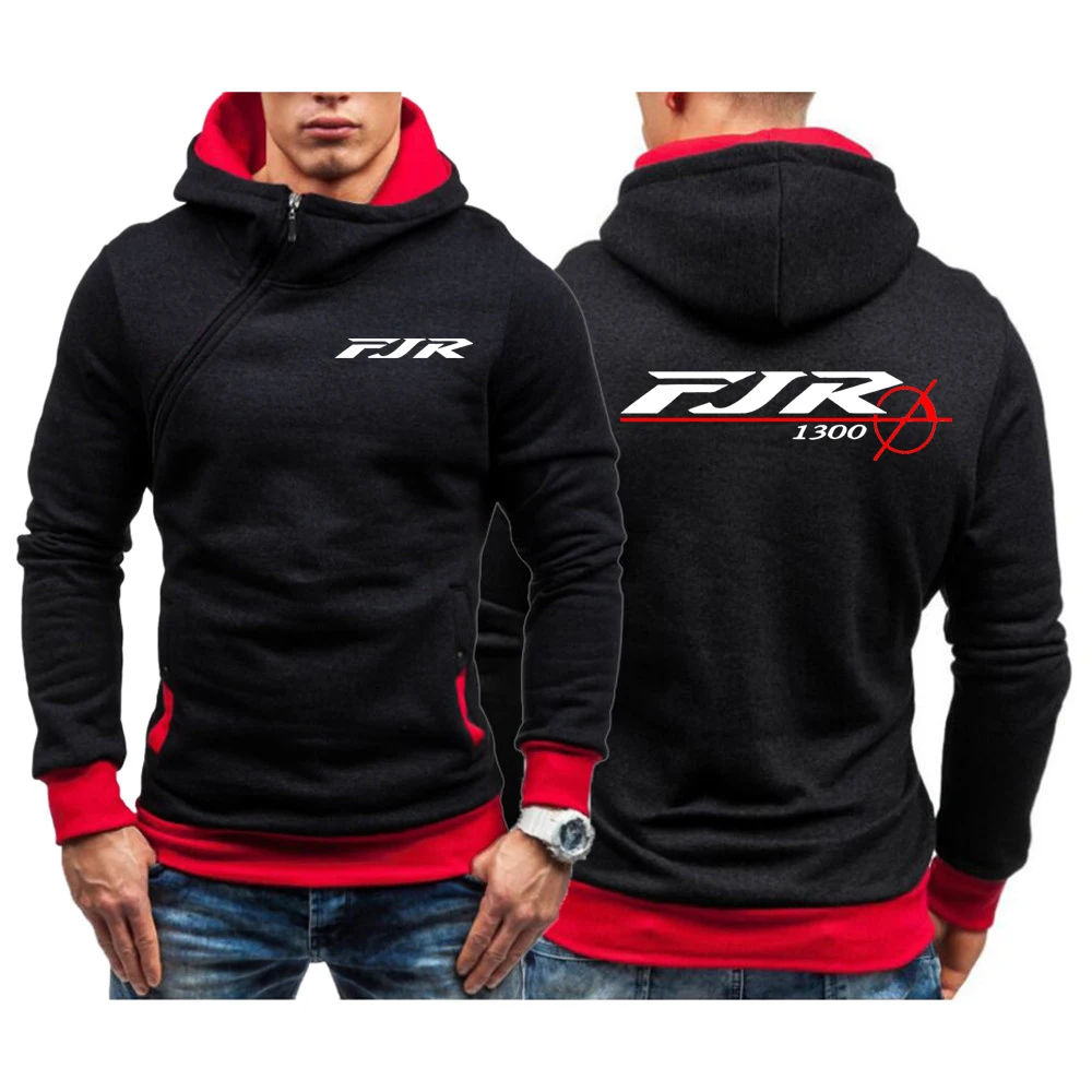 

2023 Spring Autumn Fashion FJR 1300 MOTORCYCLE Logo Print Casual Sports Hooded Outwear Men's Personality Diagonal Zipper Hoodies