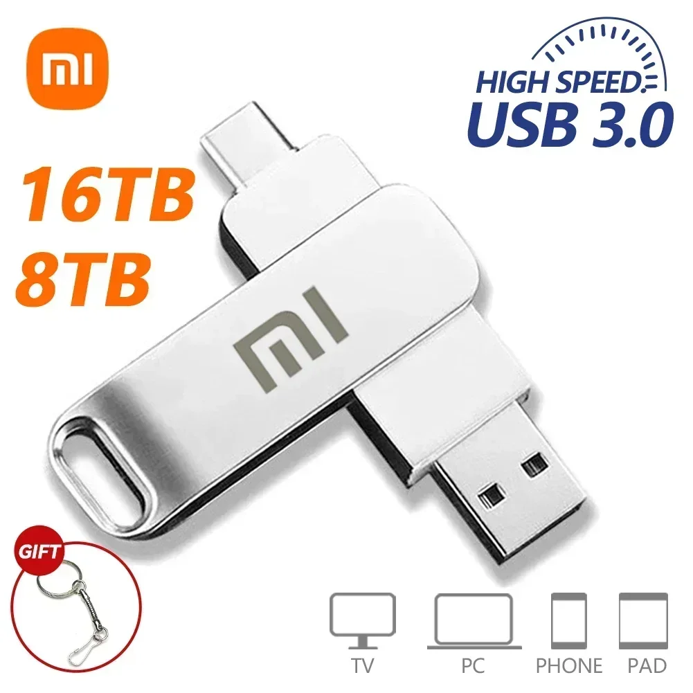 Xiaomi 2TB Metal Usb 3.0 Flash Drives High Speed Pendrive 1TB 16TB Usb Drive Portable SSD Memoria Usb Flash Disk TYPE-C Adapter