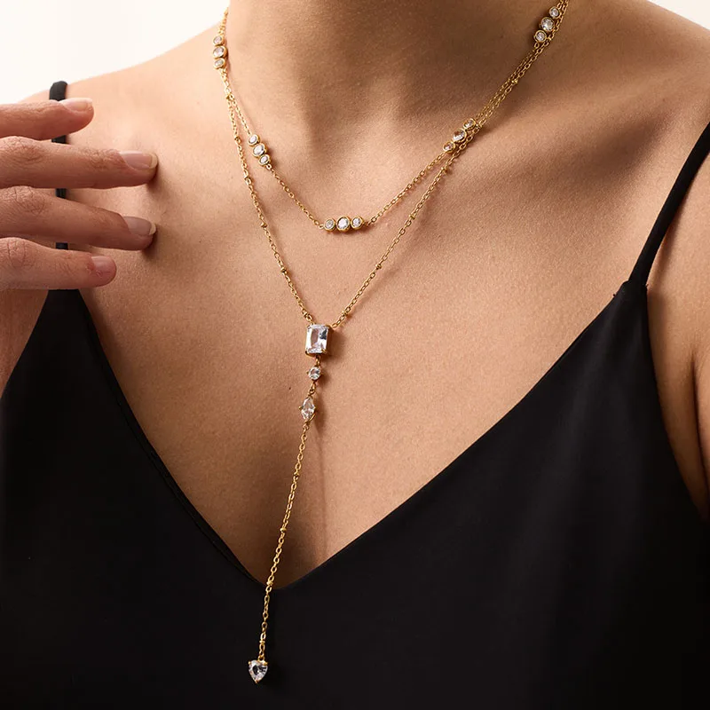 Cz stone chain lariat necklaces for women y shape necklaces minimalist delicate stainless steel jewelry new in 2026