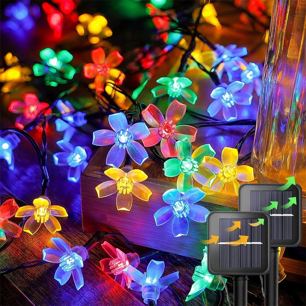 Impermeável Solar Fairy Lights para jardim, luz de Natal, ao ar livre, 8 modos, mudança de cor, cerejeira, 21 pés, 50LED