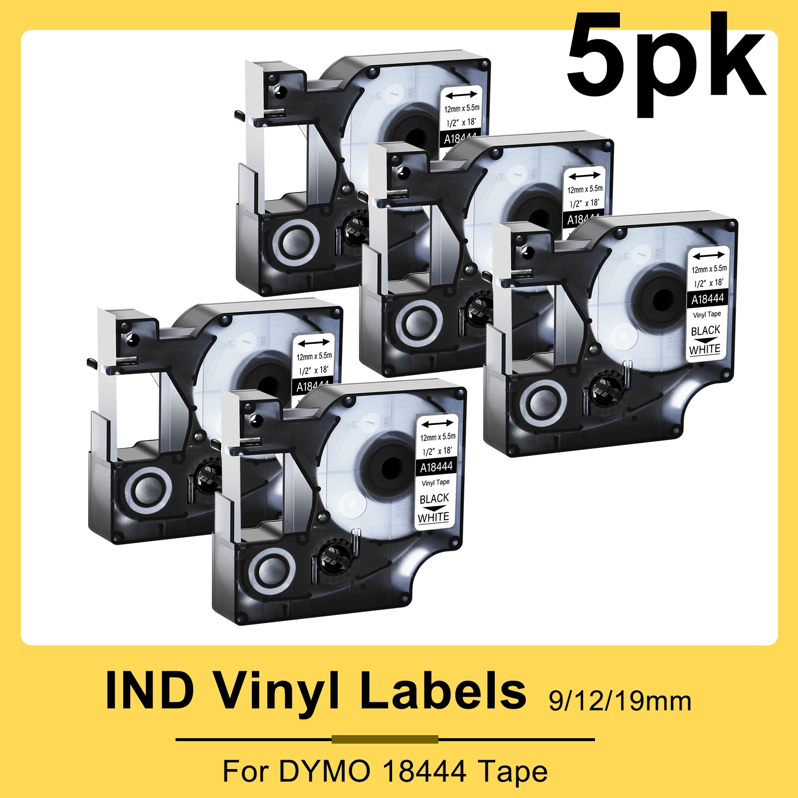 

3-15PK IND Vinyl Label Tapes 12mm/19mm Compatible with Dymo Label Maker Tape for DYMO Industrial Rhino 5200 4200 5000 6000 Label