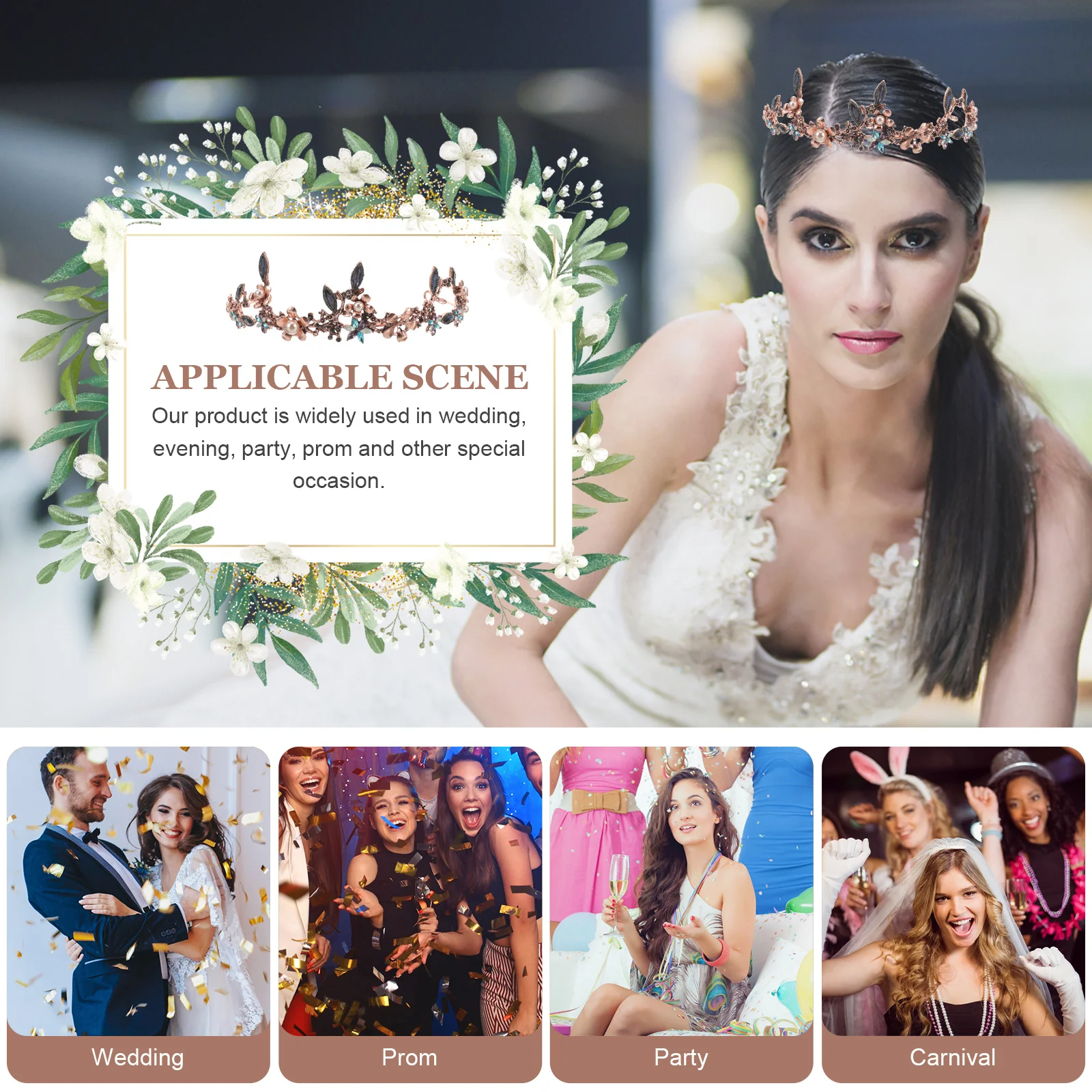 

Durable Baroque Tiara Crown Wedding Bridal Accessory Material No Fading Elegant Headwear Engagement Women Tiara