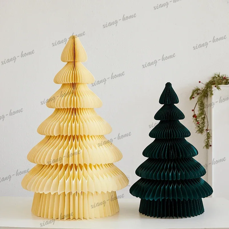 LJY 2025 Christmas Decor Paper 3D Folding Tree Ins Style Window Hotel Scene Decor Christmas Trees Home Office Party Desk Decor