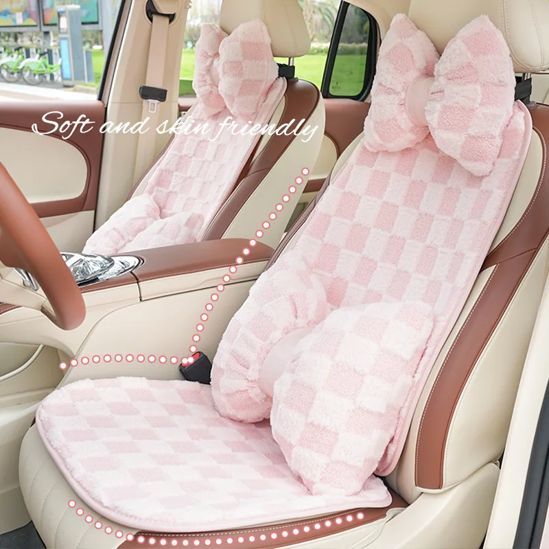 

Розовые чехлы на автомобильные сиденья: зимние, толстые, теплые, противоскользящие, плюшевые, комфортные, простой дизайн, аксессуары для сидений автомобиля