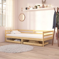 2 pcs Wooden Practical Day Bed Drawers Storage Boxes with Wheels Bedside Organizer Modern Bed Side Table Solid Pinewood ﻿