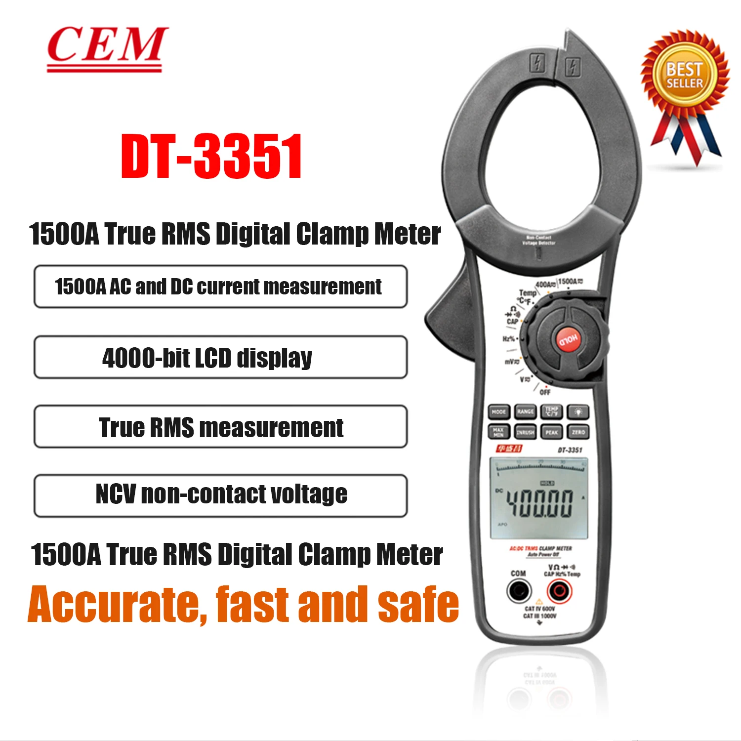 CEM DT-3351 DT-3352 DT-3353 Digital Multimeter Ture RMS Handheld Clamp Meter AUTO Inrush Current Measurement HD LCD Display.