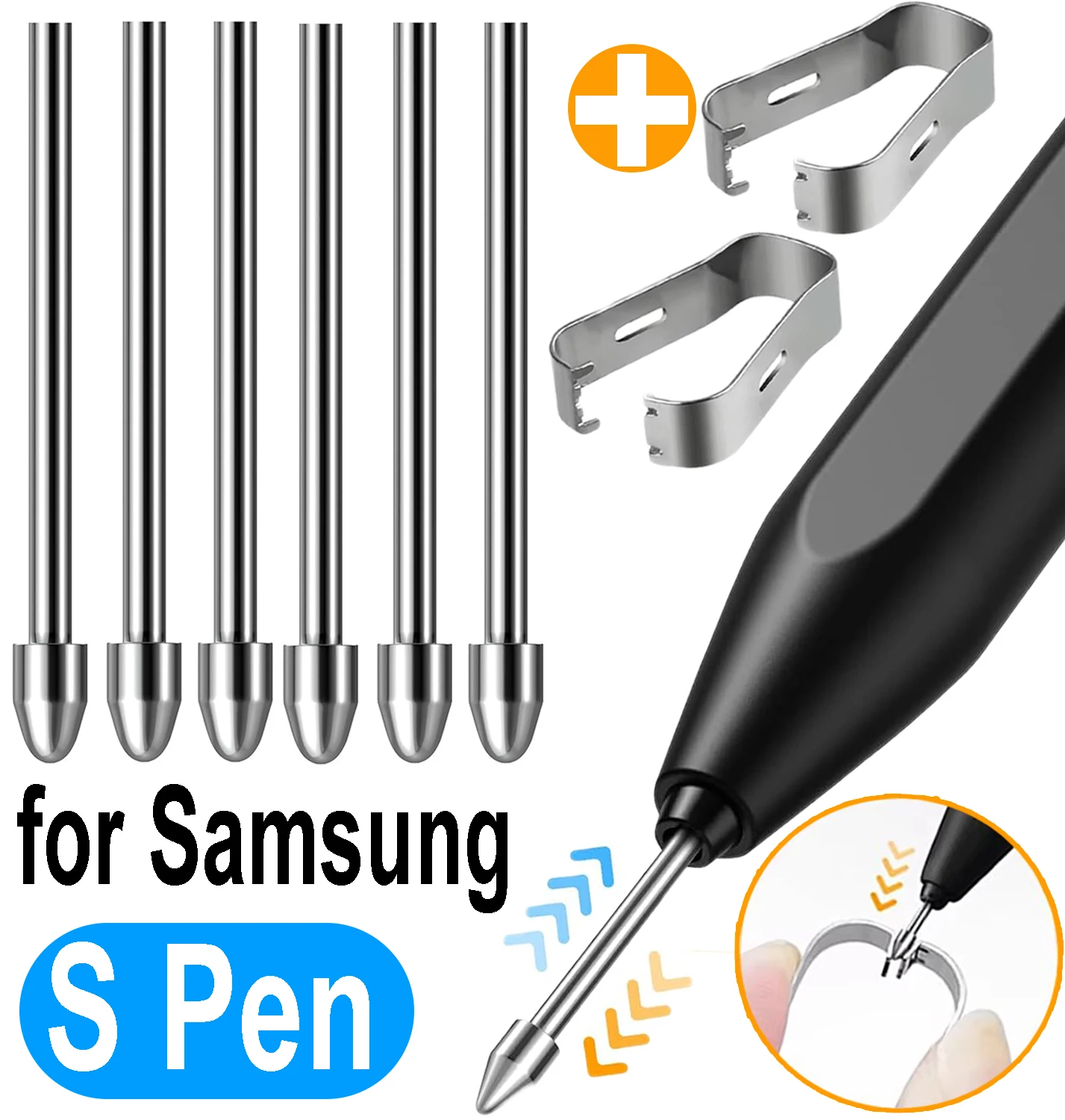 Metal Pen Tips Titanium Alloy Replacement Pen Nib Samsung Galaxy S24 S24Ultra Tab S9 S9U S9FE S Pencil Stylus Pen Nibs with Clip