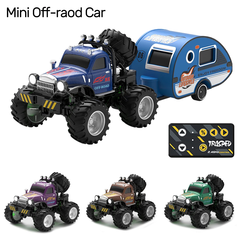 

Mini Off-road Rc Car 2.4G Electric Remote Control Climbing Crawler with Trailers and Led Lightings Model Vehicle Toys for Kids