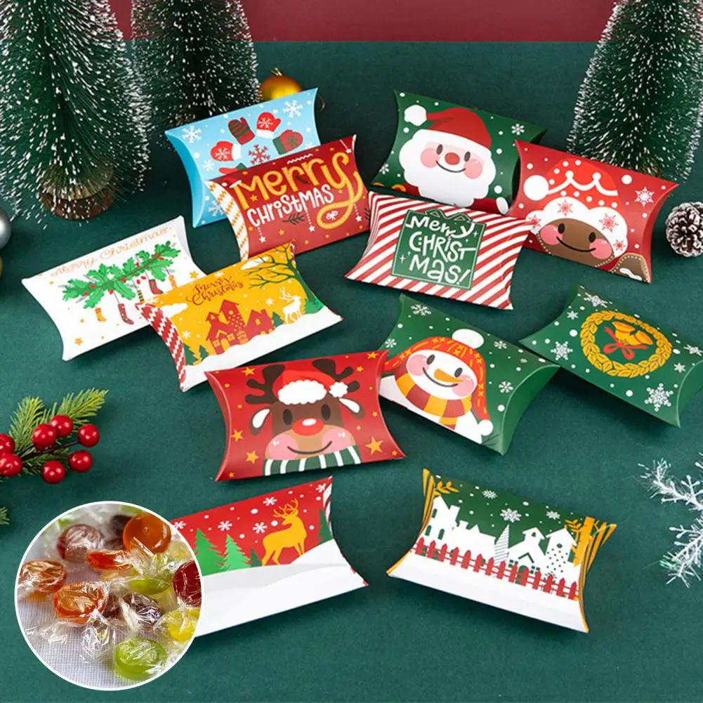 

10Pcs Merry Christmas Kraft Box Christmas Pillow Candy Box Family Gathering Gift Cute Candy Santa Claus Gift Kids Xmas Decor