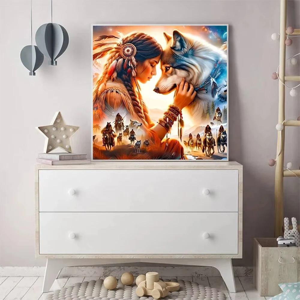 

Цифровая картина маслом своими руками, поделки животных в форме волка, картина собаки, женский портрет, украшение дома, праздничные подарки