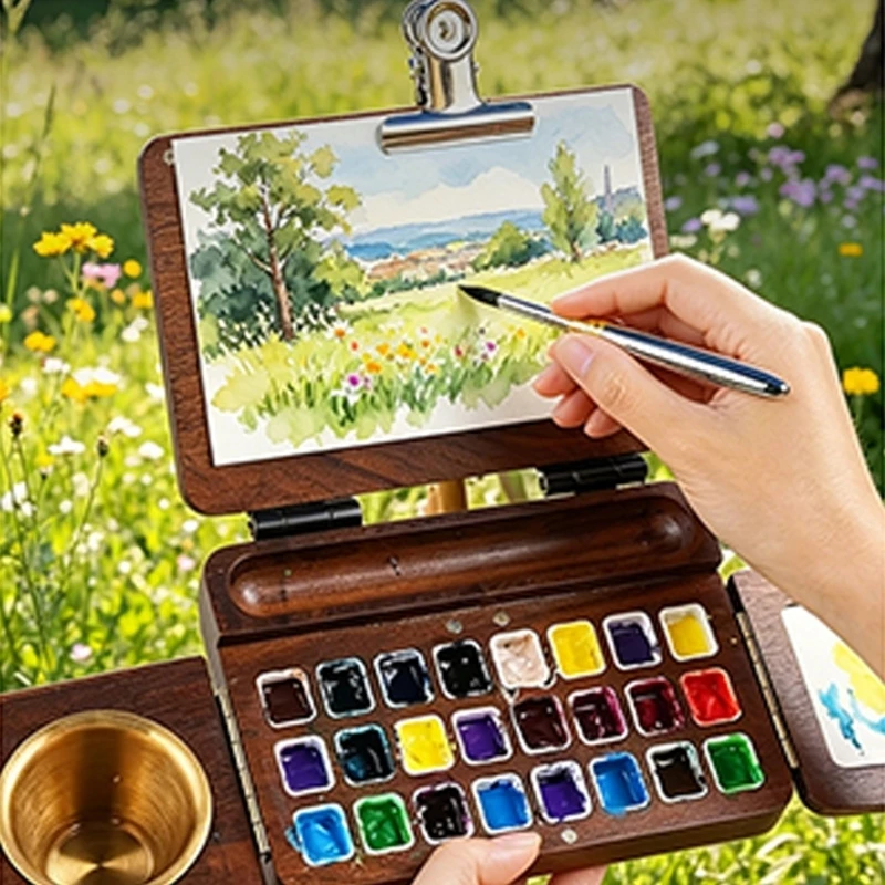 Double Ended Watercolor Brush Set, 3 Piece Portable Nylon Art Brushes with Mixed Round Flat Pointed and Detail Tips for 896C