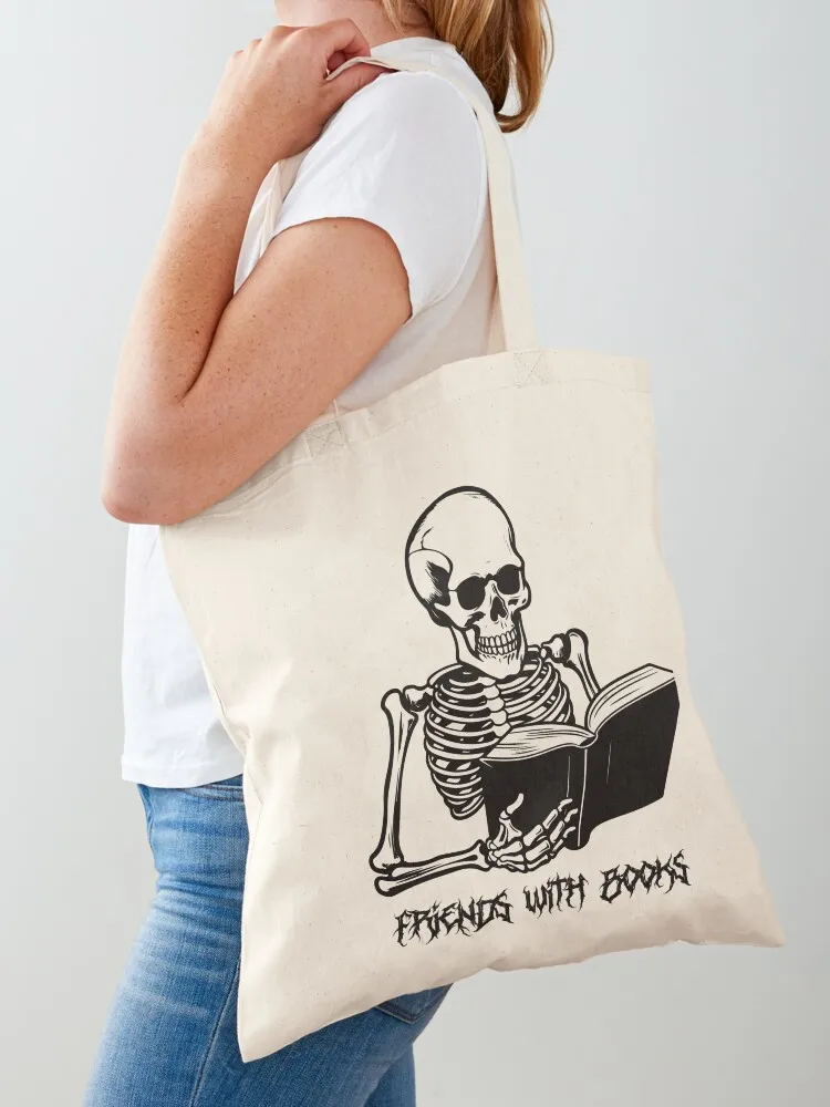 Reading Skeleton Tote Bag foldable reusable bag cloth bag woman Canvas for women