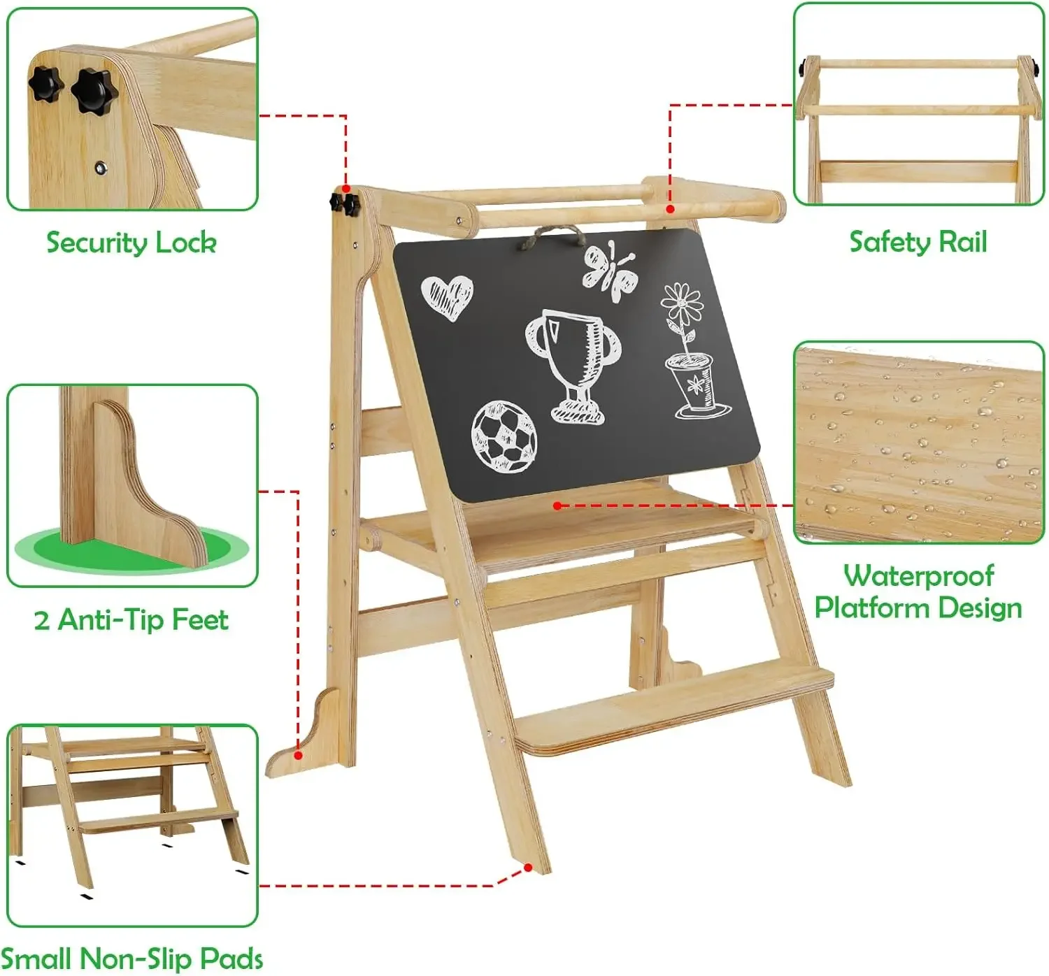 Toddler Tower for 2 Kids Foldable, Montessori Kitchen Standing Tower for Twin Toddlers 1-3, Step Stool with 3 Adjustable Heights