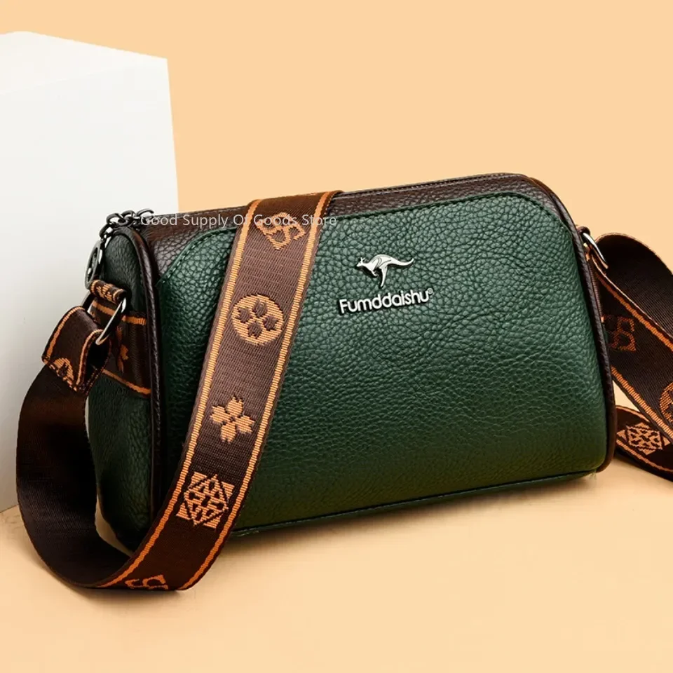 3-слойная женская маленькая сумка с карманами, высококачественная сумка для мамы среднего возраста, текстура из мягкой кожи, сумка через плечо с широким ремешком