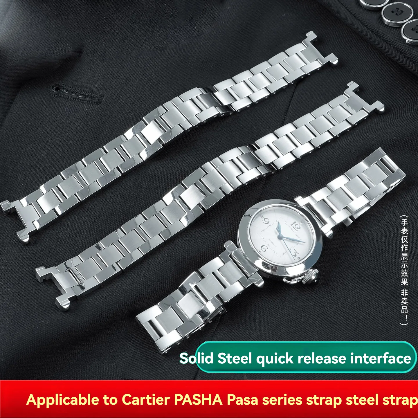 High quality Concave Stainless steel Strap For Cartier PASHA series W2PA0014 WGPA0019 Metal watch band Accessories