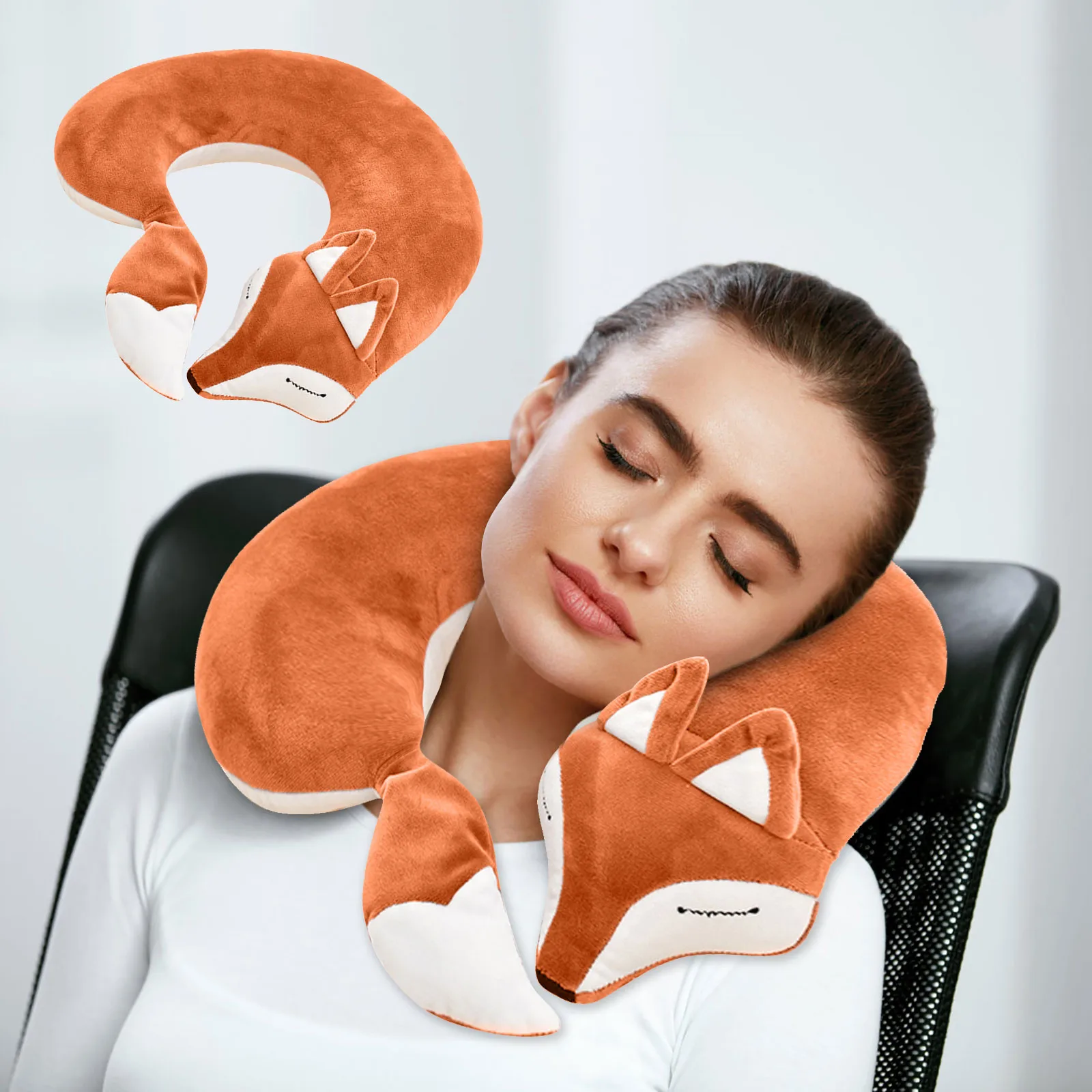 Cute Fox U-shaped Pillow for Cervical Spine Protection Cartoon Neck Pillow Soft Cervical Support Pillow For Office Sleeping