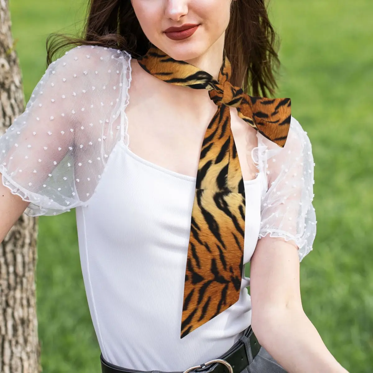 Tiger Fur Sketch Color Picture  Women Long Narrow Scarf Soft Skinny Scarf Multi-use Neck Head Wrap for Office Daily Party