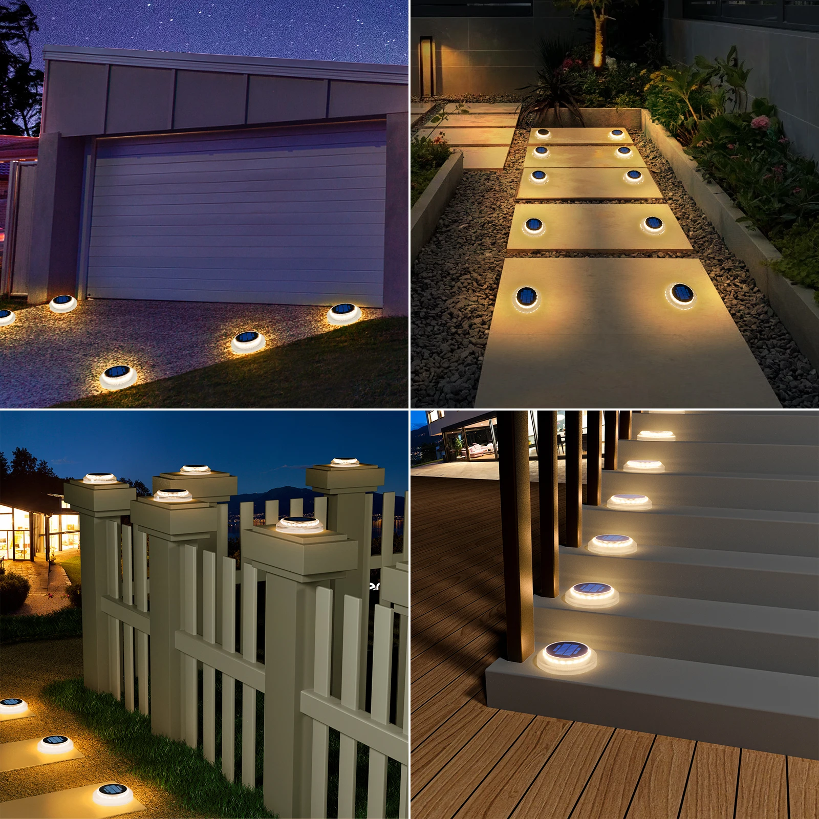 Solar Deck Lights 4 Pack Outdoor LED Step Lights Waterproof IP68 Solar Garden Decor Lights For Stair Yard Patio Pathway Driveway