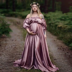 Vestido de maternidad holgado bohemio para mujer embarazada, ropa elegante de gasa de satén para sesión de fotos