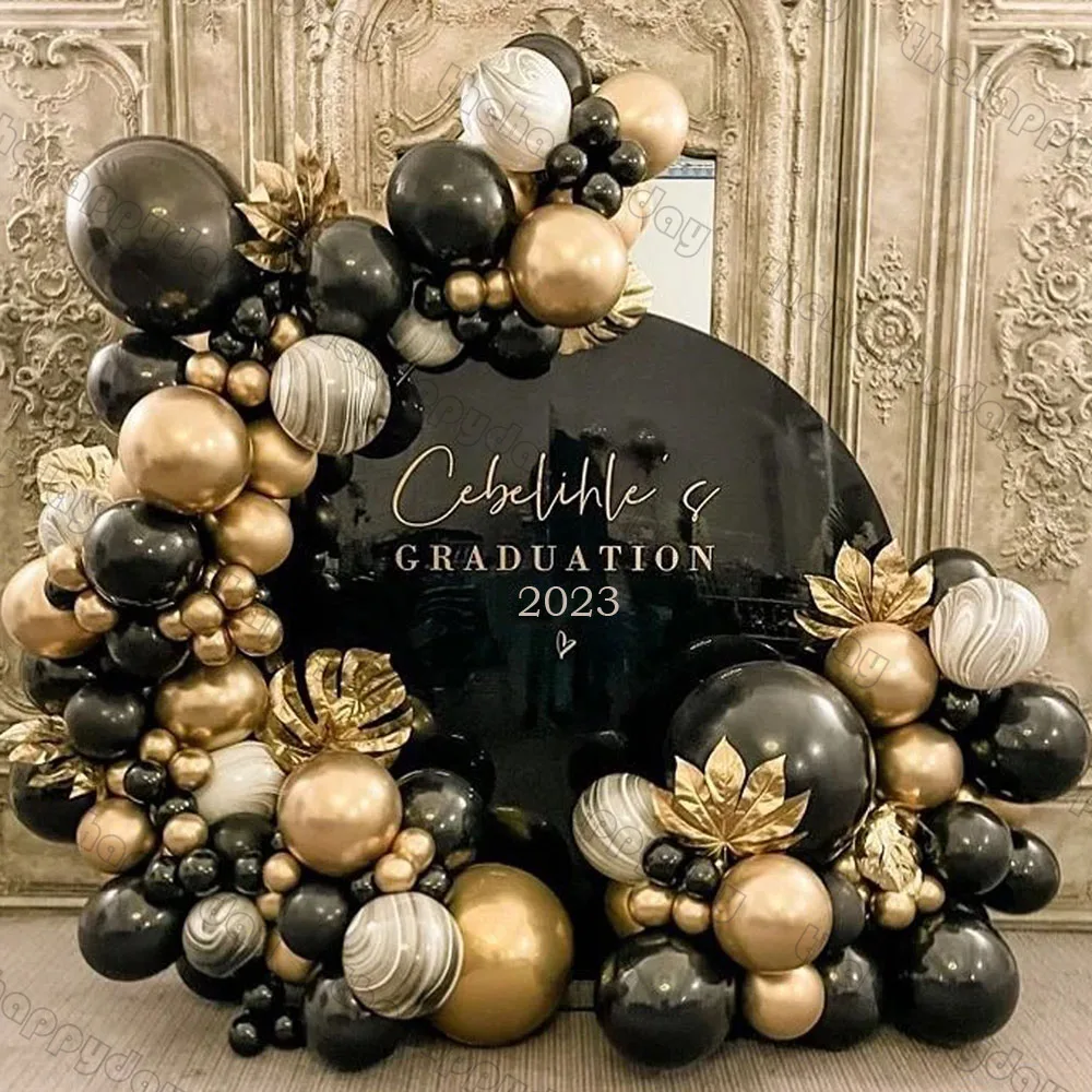 1set Black Gold Balloon Garland Arch Chrome Gold Balloons Kit ghirlanda Plam Leaves Xmas capodanno laurea 2024 decorazioni