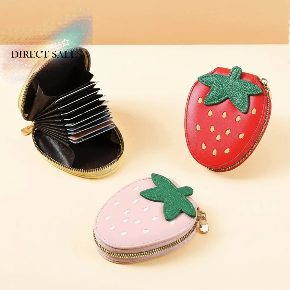 

Fashion Fruit Strawberry Card Bag Zipper Korean Style PU Leather Card Holder Card Pocket Clutch Bag Storage Bag Girl