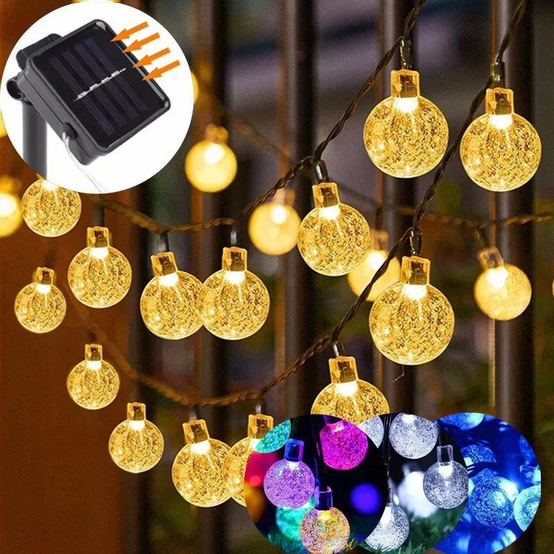 

1PCS Solar Crystal Globe LED String Lights 20/60 LED 8 Lighting Modes Fairy Light Christmas Garland for Garden Party Decor Psd