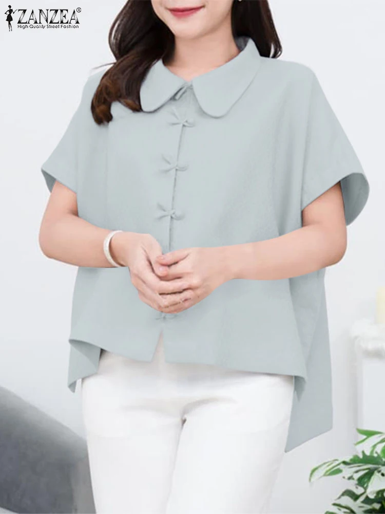 ZANZEA camisas de mujer verano abotonada Casual blusa asimétrica sólida 2025 moda solapa cuello suelto elegante Oficina túnica Tops