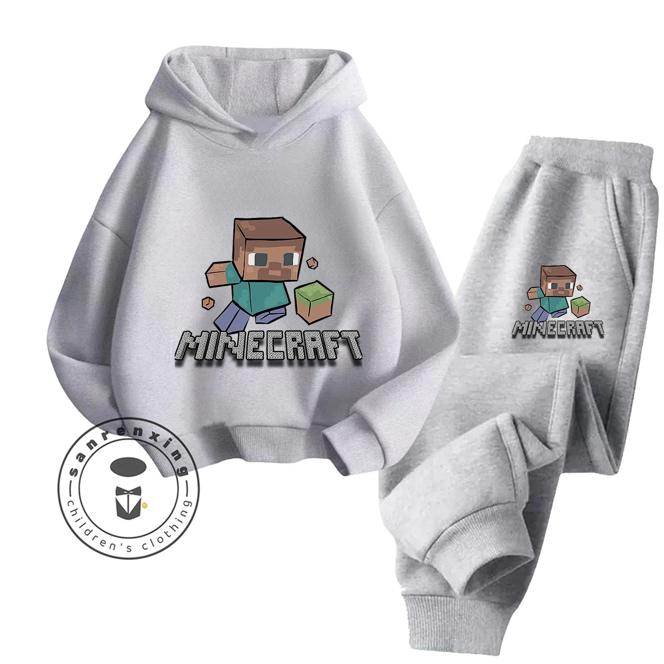 2025 رائجة البيع Minecraft الكرتون المطبوعة هوديي مجموعة موضة للأطفال المراهقين بنين بنات عادية الخريف الشتاء
