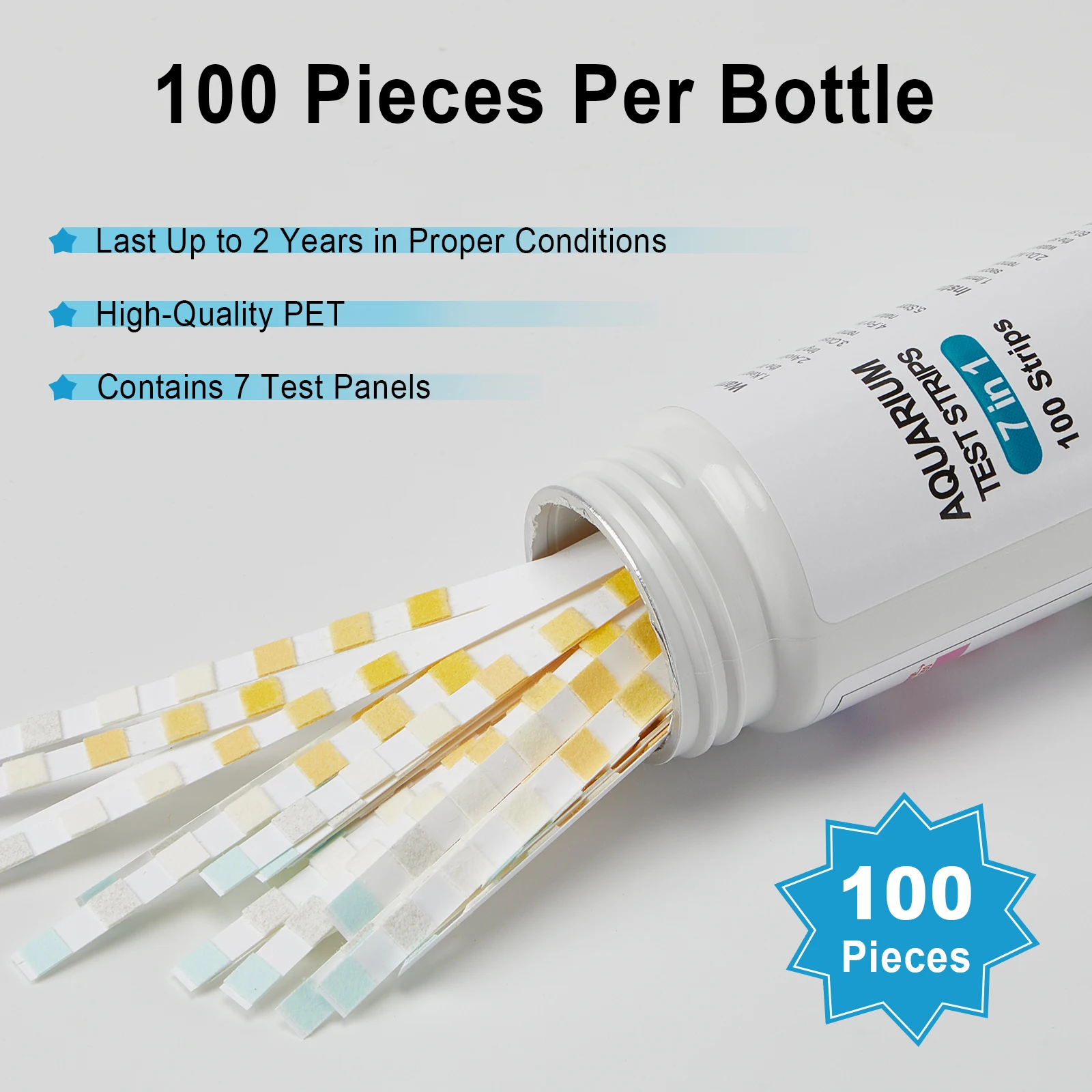 LUXBIRD 100 قطعة شرائط اختبار حوض السمك 7 في 1 خزان الأسماك جودة المياه مجموعة اختبارات طبّية المياه العذبة المياه المالحة حوض السمك المياه pH شرائط الاختبار