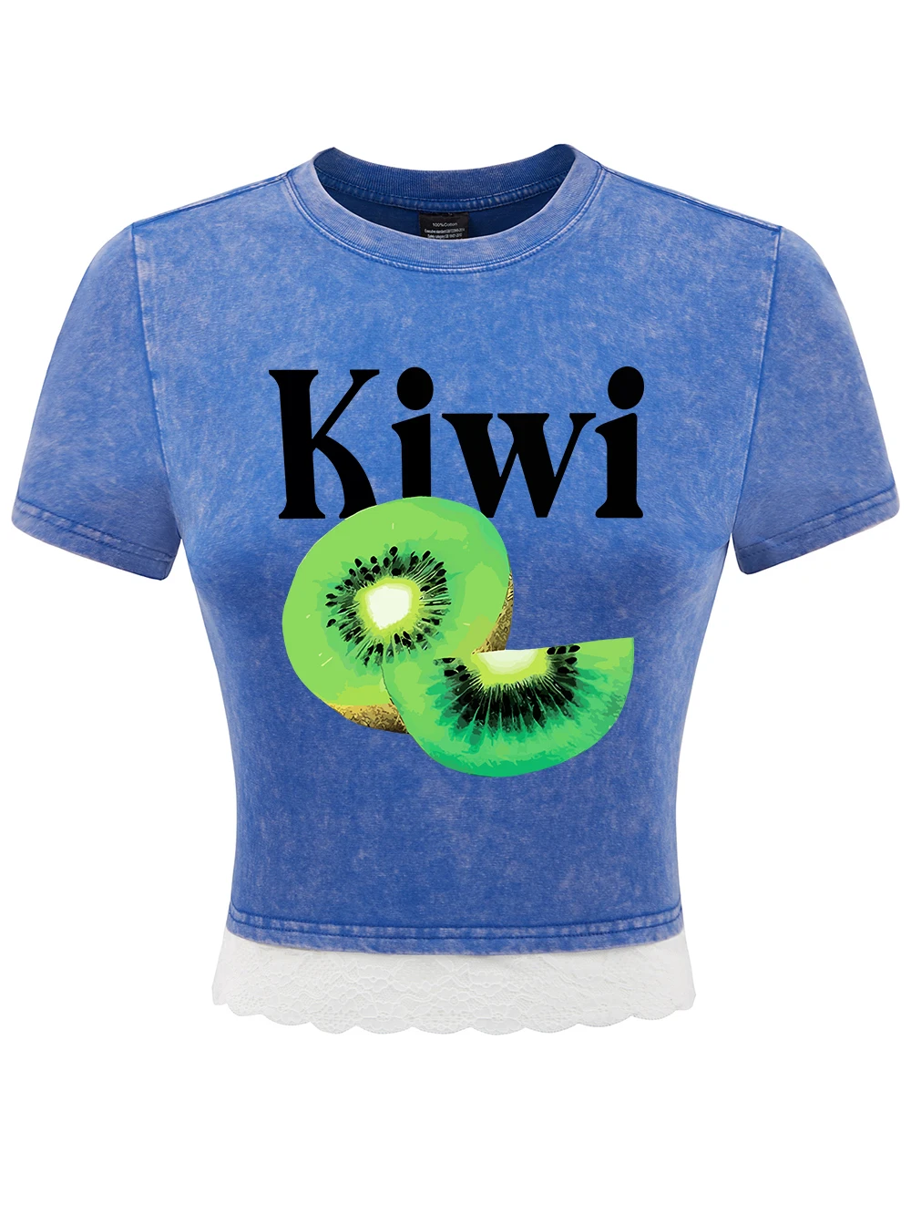 

Хлопковые укороченные топы со свежими фруктами и принтами киви, женские летние универсальные потертые футболки с кружевным подолом, футболки обычного кроя с круглым вырезом, повседневная одежда