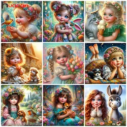 Huacan Diy Diamond Painting Portrait Girl Full Drill Mosaic Flower 5d Embroidery Animal Dog New Collection Childs Gift Set