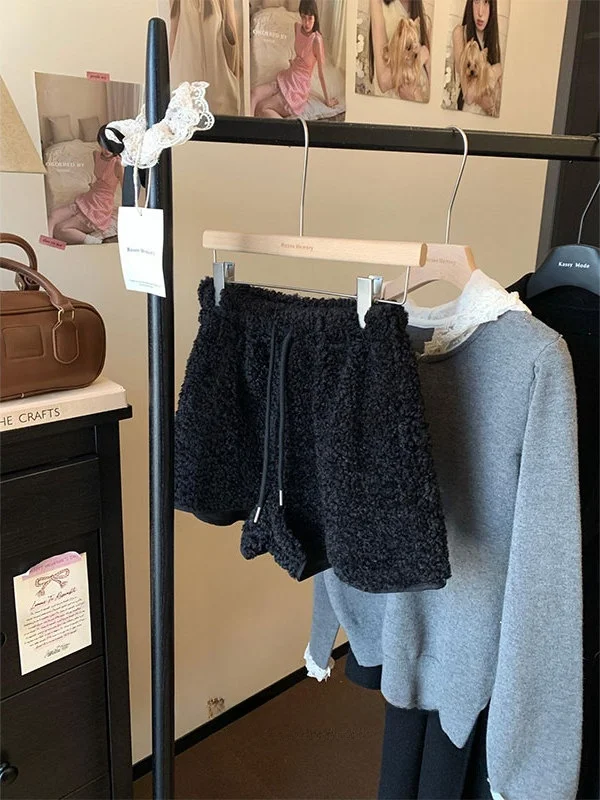 

Женские повседневные брюки из меха ягненка с эластичной резинкой на талии, теплые свободные пушистые широкие брюки трапециевидной формы, верхняя одежда, зимняя мода, корейский Sle