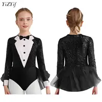 Ropa de baile de Jazz con lentejuelas para niñas, disfraz de pajarita para niños, esmoquin, vestido de leotardo de baile de Ballet, ropa de maestro de ceremonias de circo Cosplay