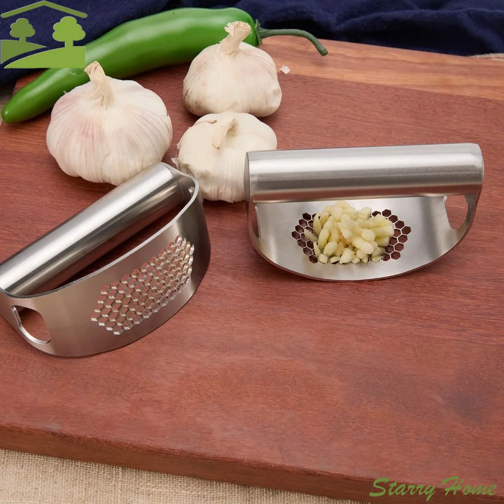 304 Stainless Steel Garlic Press Manual Curved Garlic Mincer Circular Easy Clean Garlic Rocker Crusher Ginger Crushing