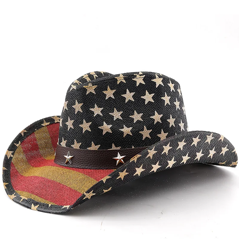 Hardtop Beach New Summer Men's And Women's Panama Straw Top Five Pointed Star Western Cowboy Hat