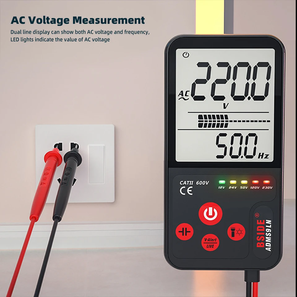 BSIDE ADMS9LN Voltage Tester 3.5\'\' Large LCD Digital Smart Multimeter 3-Line Display TRMS 6000 Counts DMM with Analog Bargraph