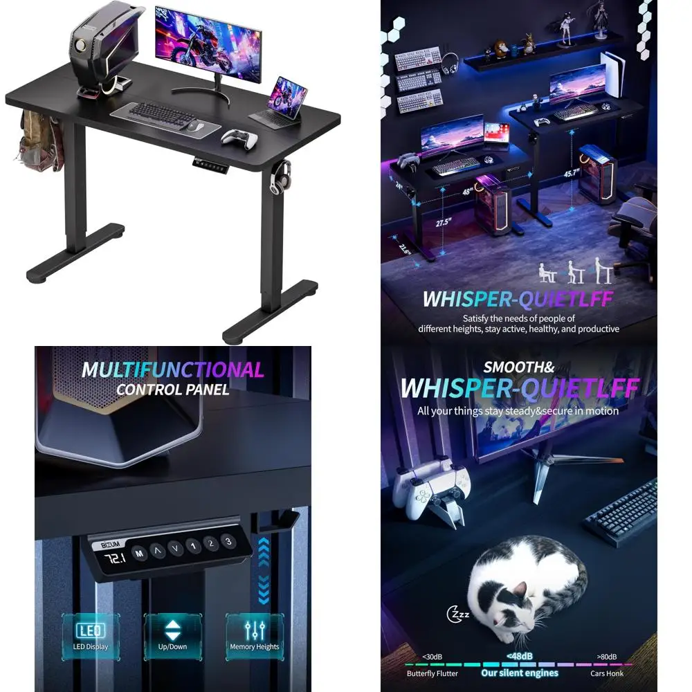 Electric Standing Desk Adjustable Height Computer Desk for Home Office and Gaming, 48x24 inches Black Memory Desks