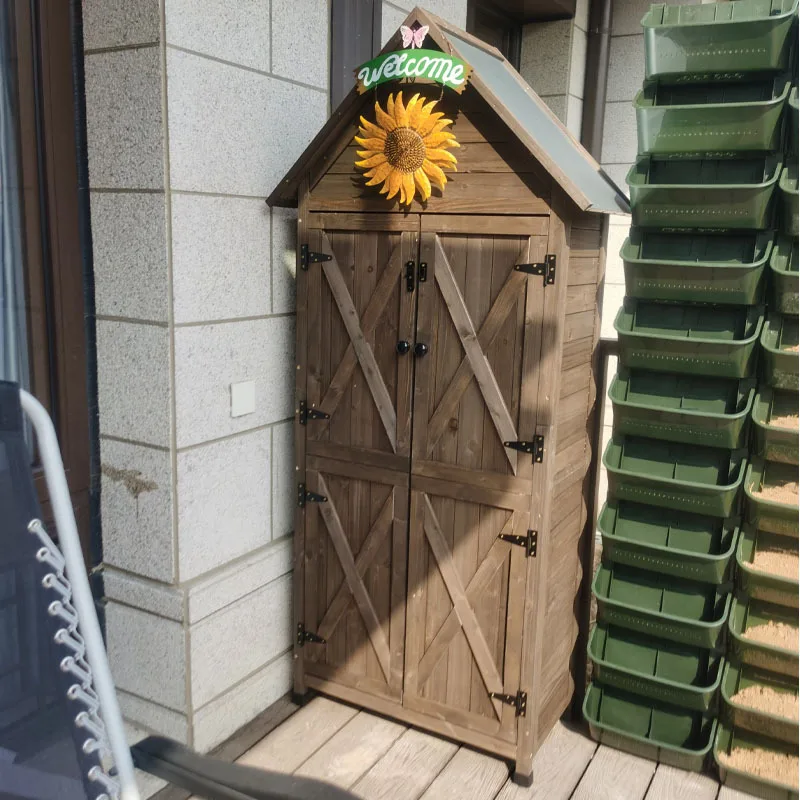 Outdoor multi-layer locker storage cabinet Wooden fir cabinet Large size Tool cabinet Storage box Garden