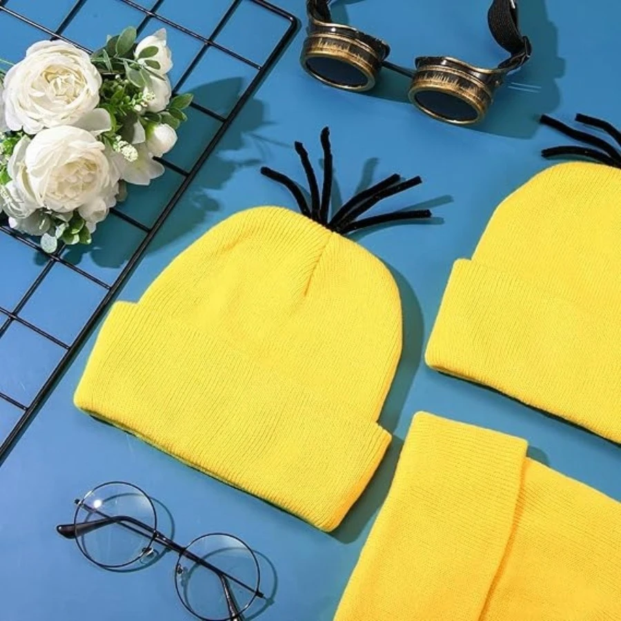 1 yellow knitted hat for autumn and winter role-playing, fashionable woolen hat, soft and skin friendly, warm and cold proof