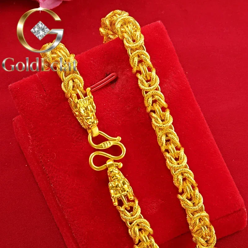 

Ожерелье GoldEclat Classic Men 9999 из настоящего золота 24K с головой дракона и узором в виде драконьей мантии, мужское властное ожерелье, подарок