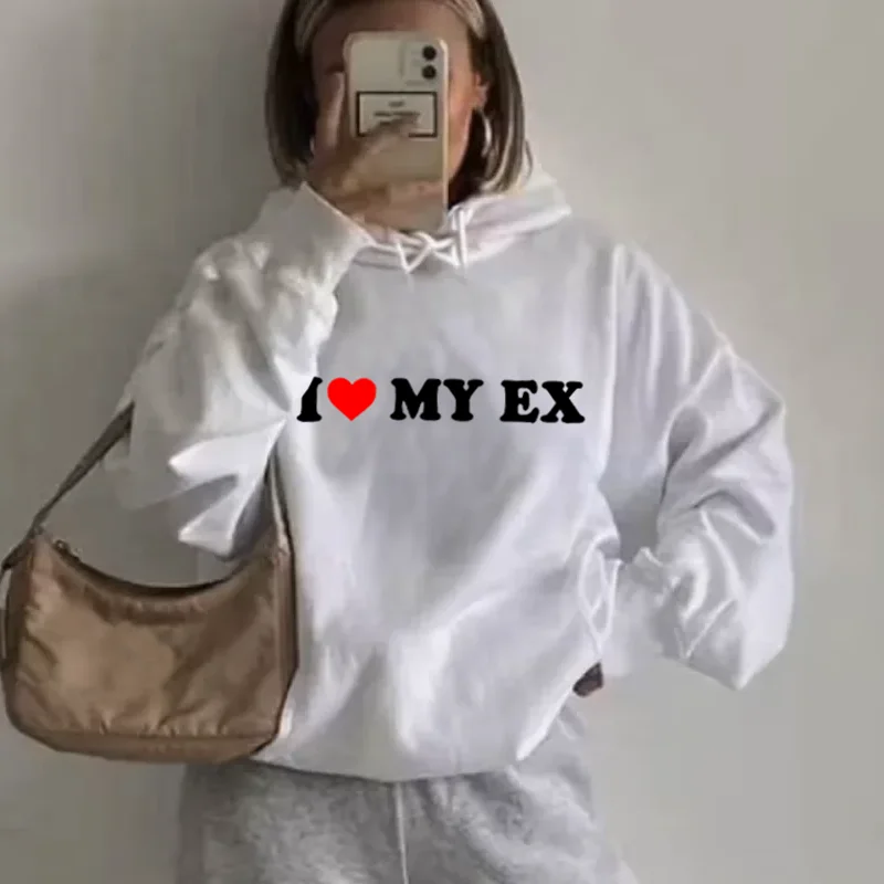 Y2k Aesthetic Streetwear Fashion Coat Printed Red Heart I Love My Ex Hoodies Men Pullover Long Sleeve Women Sweatshirt Unisex