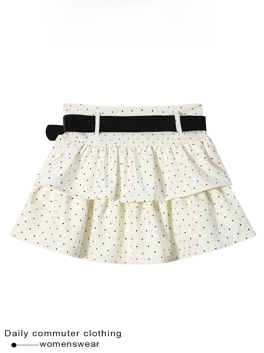 Coshehkg Pure Desire Spicy Girl Color Block Polka Dot Half Skirt Women's New Summer High Waist Slim A-Line Skirt
