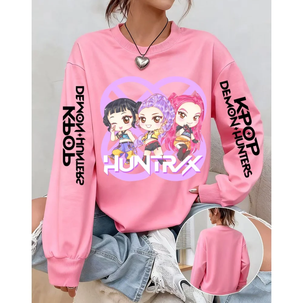 プラスサイズ カジュアル スウェットシャツ レディース K-pop デーモンハンターズ プリント 長袖 ラウンドネック プルオーバー