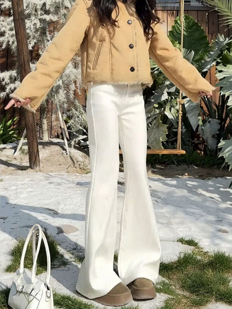 Jeans svasati a vita alta da donna foderati in Fce taglie forti che dimagriscono i fianchi che coprono pantaloni in denim casual con campana elastica