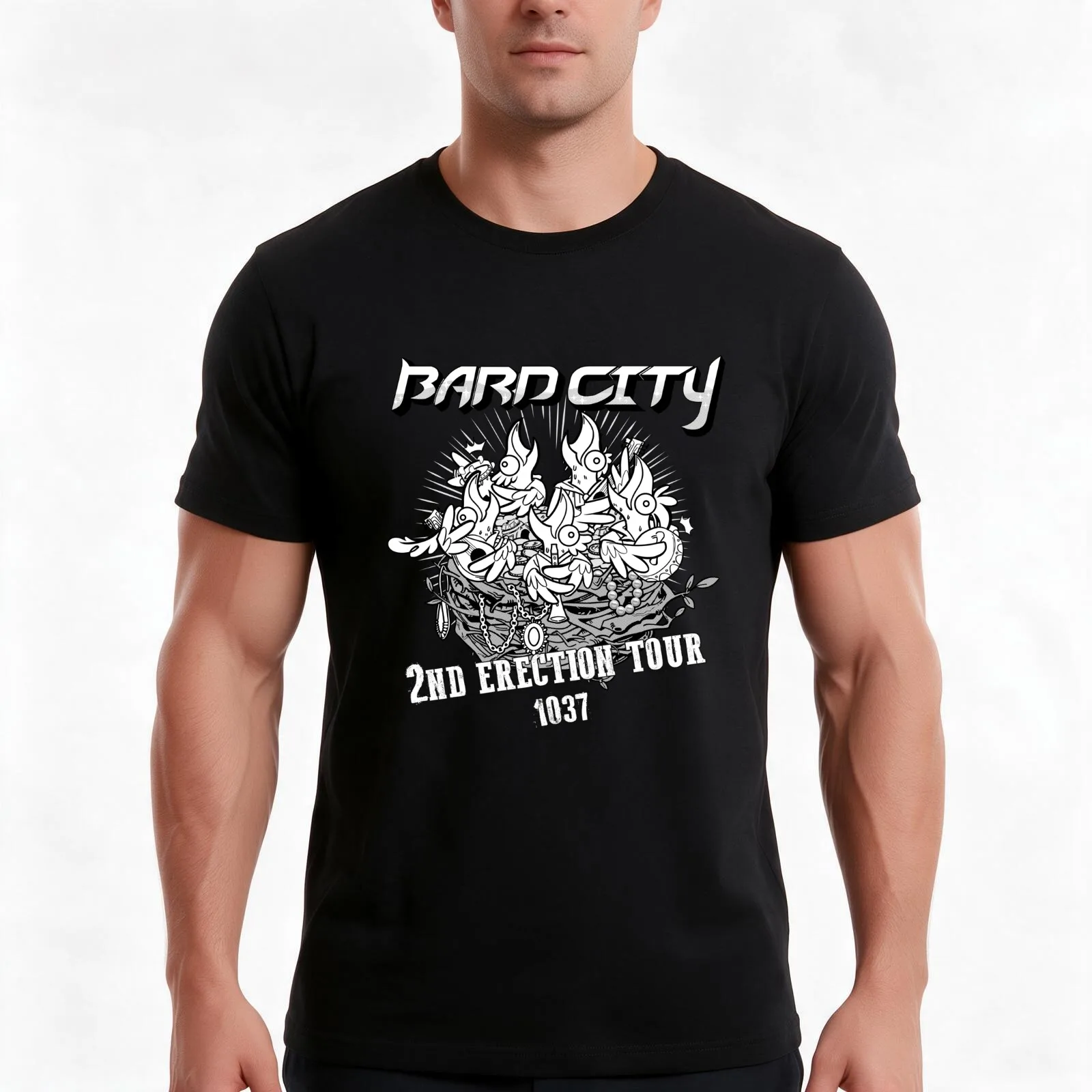 Bard City 2nd Establishment T-Shirt, Summer Casual Cotton Tee, Oversized Streetwear Tops, Vintage Graphic Print, 100% Cotton