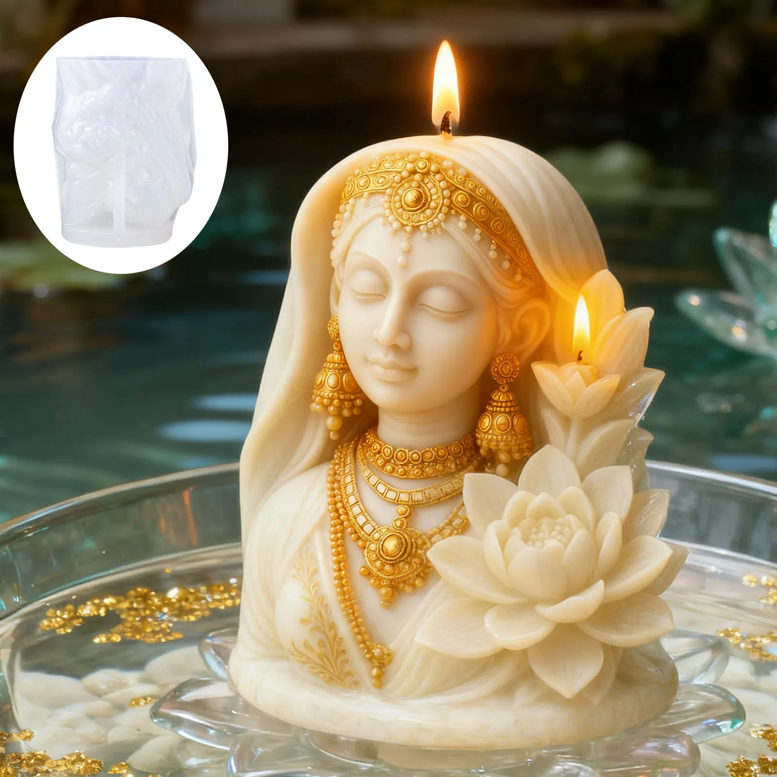 Lotus Goddess 3D-Silikon-Kerzenform: Flexibel, antihaftbeschichtet, leicht zu entformen, wiederverwendbar und mit klaren Details.