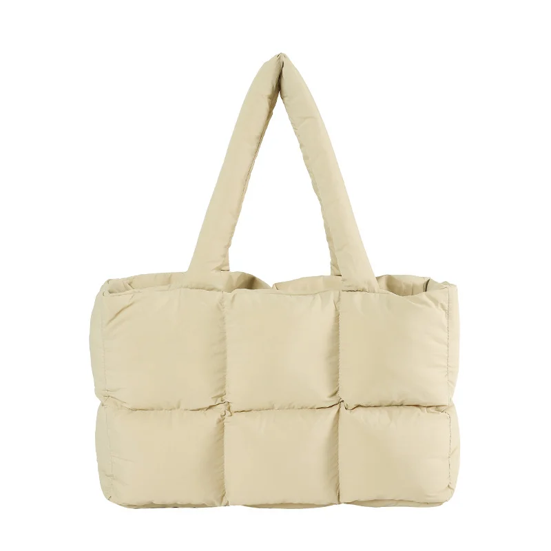 Large Capacity Soft Puffer Tote Bag Women Cloud Shoulder Handbag Crossbody Quilted Down Cotton Travel Bag White