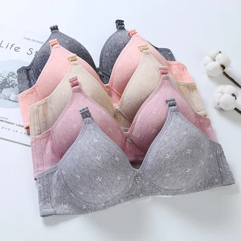 여성용 부드러운 면 브라, B 컵, 강철 링 없음, 편안한 얇은 컵, 섹시한 작은 꽃, 푸시업 브래지어, 달콤한 소녀 란제리 브라