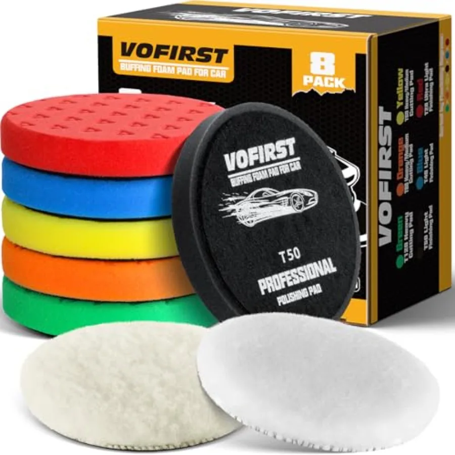 8 Pcs Buffg Polishg Pads, 6 ch Polishg Pads, Car Compound Buffg Sponge Pads and Woolen Pads Cuttg Polishg Pad Kit for Car Buffe