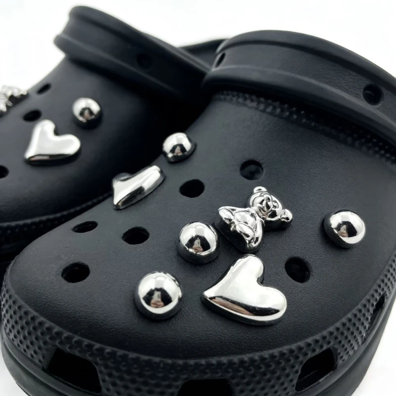 14PCS DIY Hole Shoes Charms Black & White Pearl Bear Design Quality Garden Shoe Decoration Accessory for Girls Unique Gift Idea